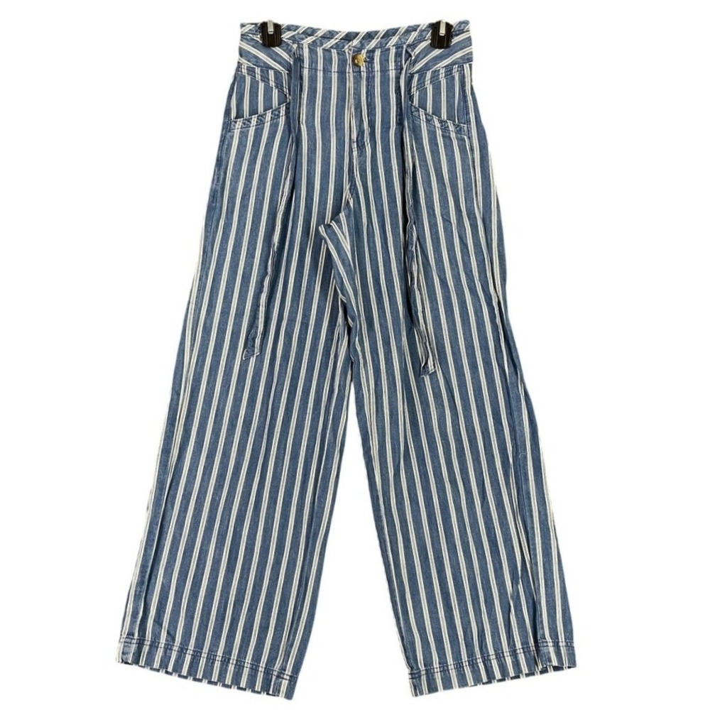 American Eagle Pants Size 0 Wide‎ Leg Striped Denim High Rise Retro Boho Coastal